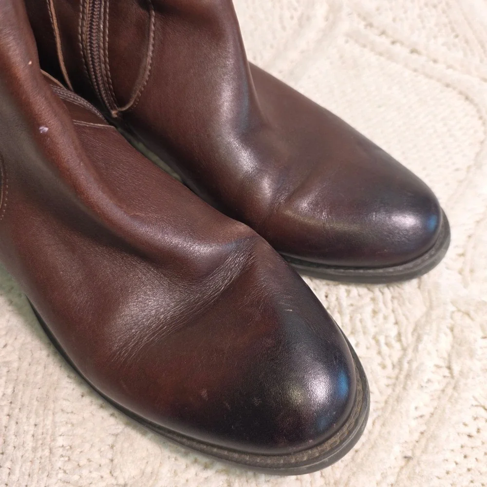 Vince‎ Camuto Over the Knee Leather Boots Cognac Brown Gold Buckle Womens 12 42